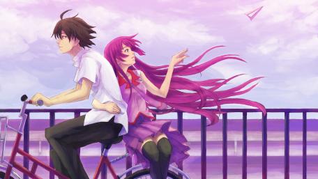 Romantic Anime Journey on a Bike Together wallpaper