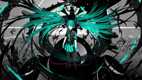 Vibrant Hatsune Miku in a Dystopian World wallpaper