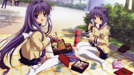 Anime Picnic Bliss with Friends and Food wallpaper