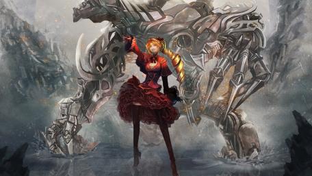 Majestic Mecha Guardian and Her Warrior wallpaper
