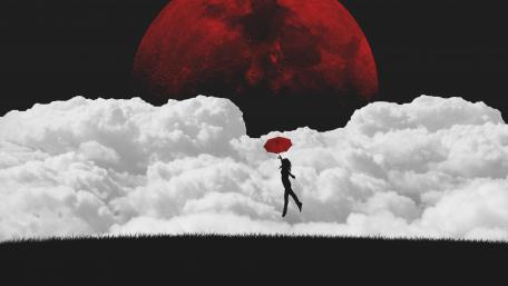 Ethereal Leap Under a Crimson Moon wallpaper