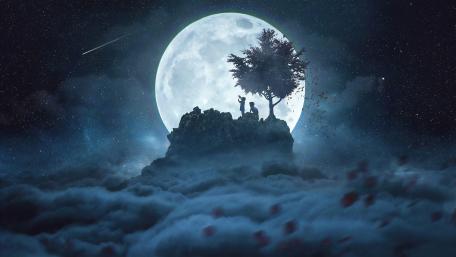 Lone Tree Against the Moonlit Sky wallpaper