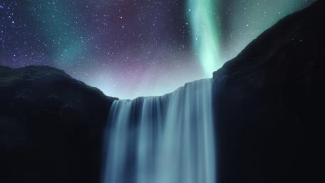 Starry Nightfall Skógafoss wallpaper