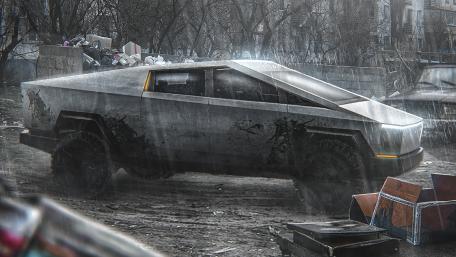 Futuristic Vehicle Amidst Urban Decay wallpaper