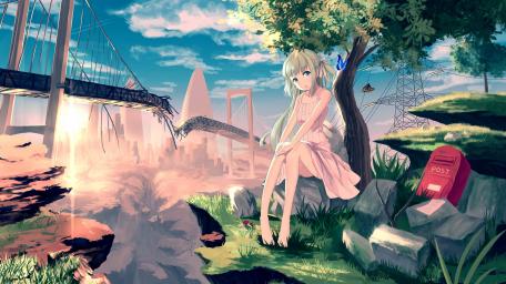 Dreamy Anime Girl in a Serene Landscape wallpaper