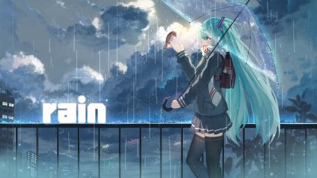 Mystical Rain Encounter with Hatsune Miku wallpaper