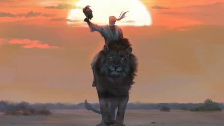 Majestic Sunset with Lion wallpaper