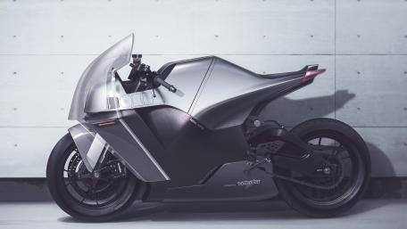 Sleek Monochrome Electric Motorcycle Design wallpaper