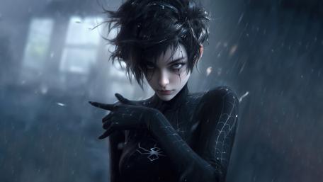 Mysterious Arachnid Enchantress in the Rain wallpaper