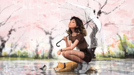 Tranquil Reflections with Puppy Friend wallpaper