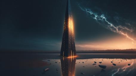 Mystical Obelisk Under Starry Skies wallpaper