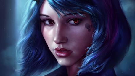 Mystical Beauty with Blue Hair and Captivating Eyes wallpaper