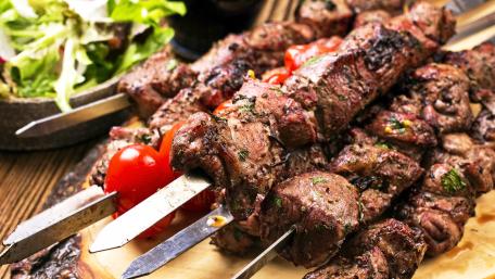 Savory Grilled Kebabs Platter wallpaper