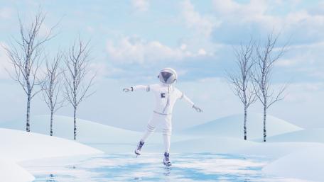 Futuristic Astronaut Ice Skating on Frozen Wonderland wallpaper
