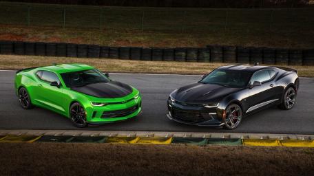 Dynamic Chevrolet Camaro Duo on the Track wallpaper