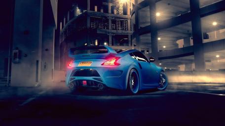Nissan 370Z in Urban Night Setting wallpaper