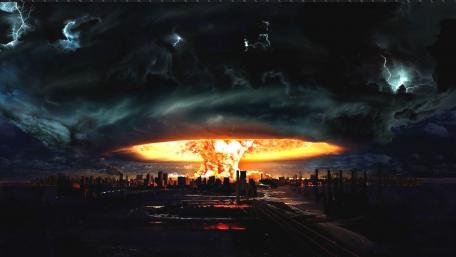 Apocalyptic Cityscape Under Stormy Skies wallpaper
