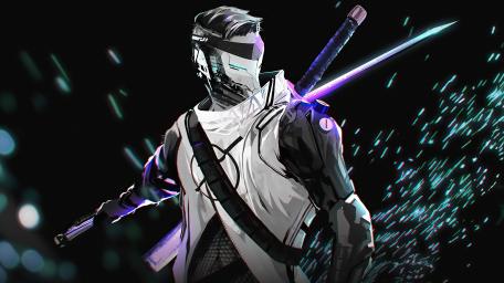 Futuristic Warrior in Digital Battle Stance wallpaper