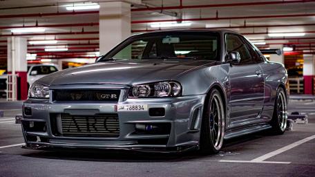 Nissan GT-R R34 in Parking Garage wallpaper