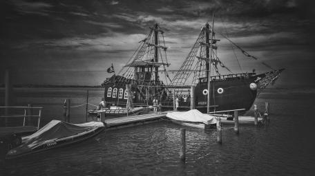 Haunting Beauty of a Monochrome Ship wallpaper