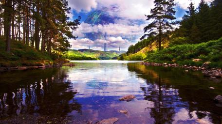 Serene Summer River Reflections in Romania wallpaper