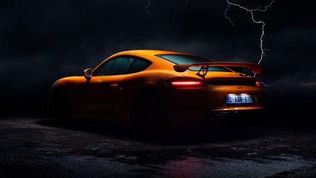 Lightning Illuminates Porsche Cayman wallpaper