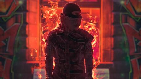 Shadowed Ninja in a Fiery Realm wallpaper