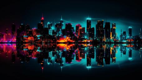 Neon Dreamscape City Reflection wallpaper