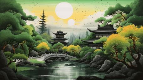 Tranquil Pagoda Garden wallpaper