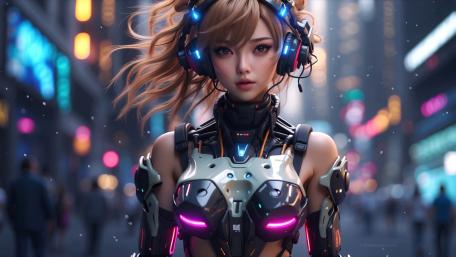 Cybernetic Dream in Neon Metropolis wallpaper