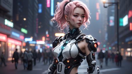 Futuristic Warrior in Neon Metropolis wallpaper