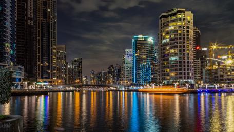 Glowing Night by the Dubai Marina Waterfront wallpaper