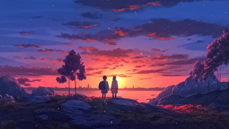 Twilight Serenity with a Distant Cityscape wallpaper