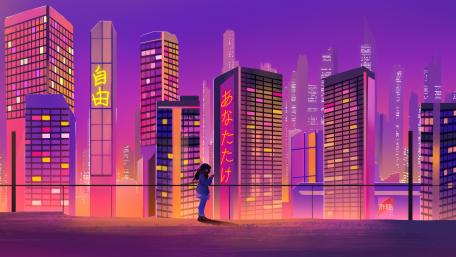 Neon Nightscape Solitude wallpaper