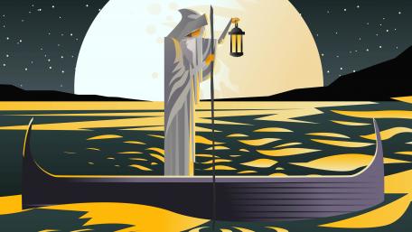 Mystical Ferryman Under the Moonlight wallpaper