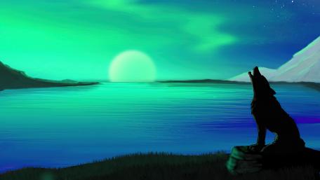 Lone Wolf Howling at Aurora Borealis wallpaper