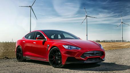 Sleek Tesla Model S on a Windy Day wallpaper