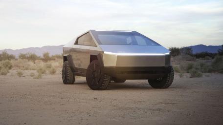 Tesla Cybertruck in a Desert Landscape wallpaper