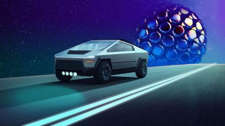 Futuristic Drive with Tesla Cybertruck wallpaper