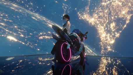 Futuristic Motorcycle Chase at Twilight wallpaper