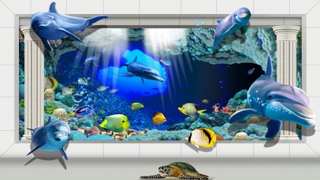 Dolphins Dive into Digital Dimension wallpaper