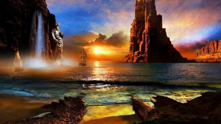 Mystical Sunset at the Coastal Realm wallpaper