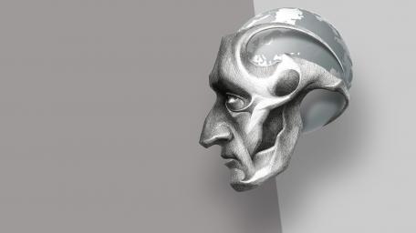 Mechanical Mind Contemplating Earth wallpaper