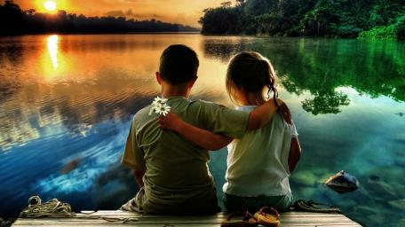 Sunset Companions by the Lake wallpaper