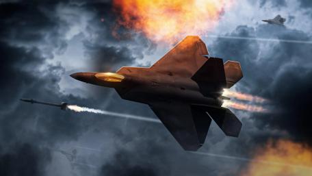 Soaring Stealth Fighters Amidst Fiery Skies wallpaper