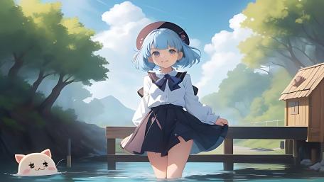 Serene Encounter at the Pier wallpaper