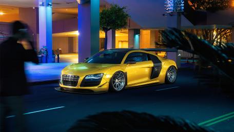 Sleek Audi R8 Illuminated at Night wallpaper