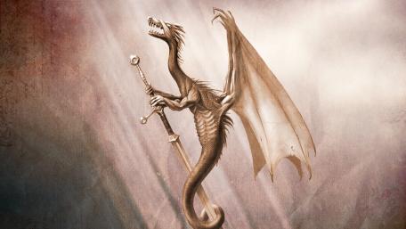 Majestic Dragon Guarding a Mystic Staff wallpaper