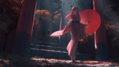 Mystical Autumn Shrine Visit wallpaper