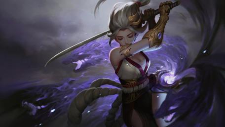 Mystical Warrior Amidst Dark Swirls wallpaper